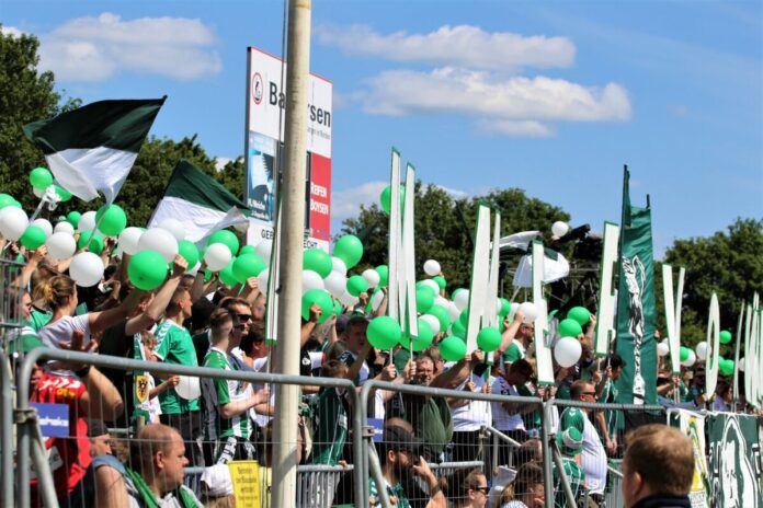 Fans des VfB Lübeck supporten im Landespokal